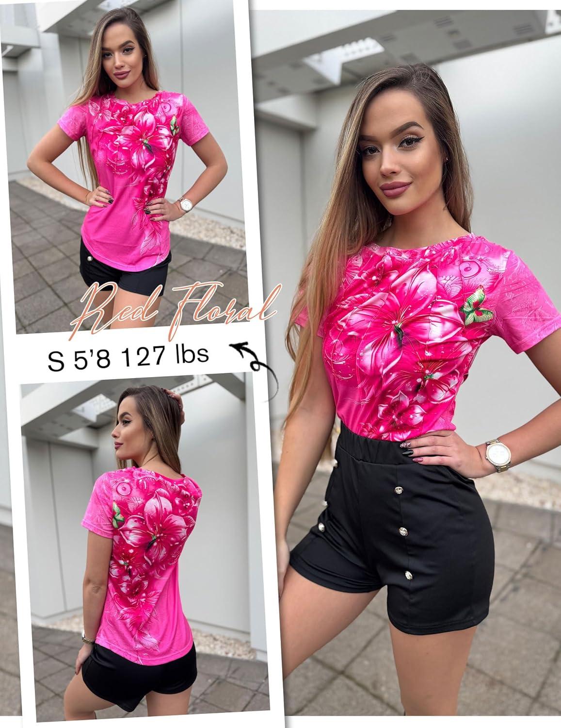 imageZeagoo Womens Casual T Shirts for Summer 2025 Short Sleeve Crewneck Tunic Shirts Floral Print Tops Pleated Dressy BlouseRed Floral