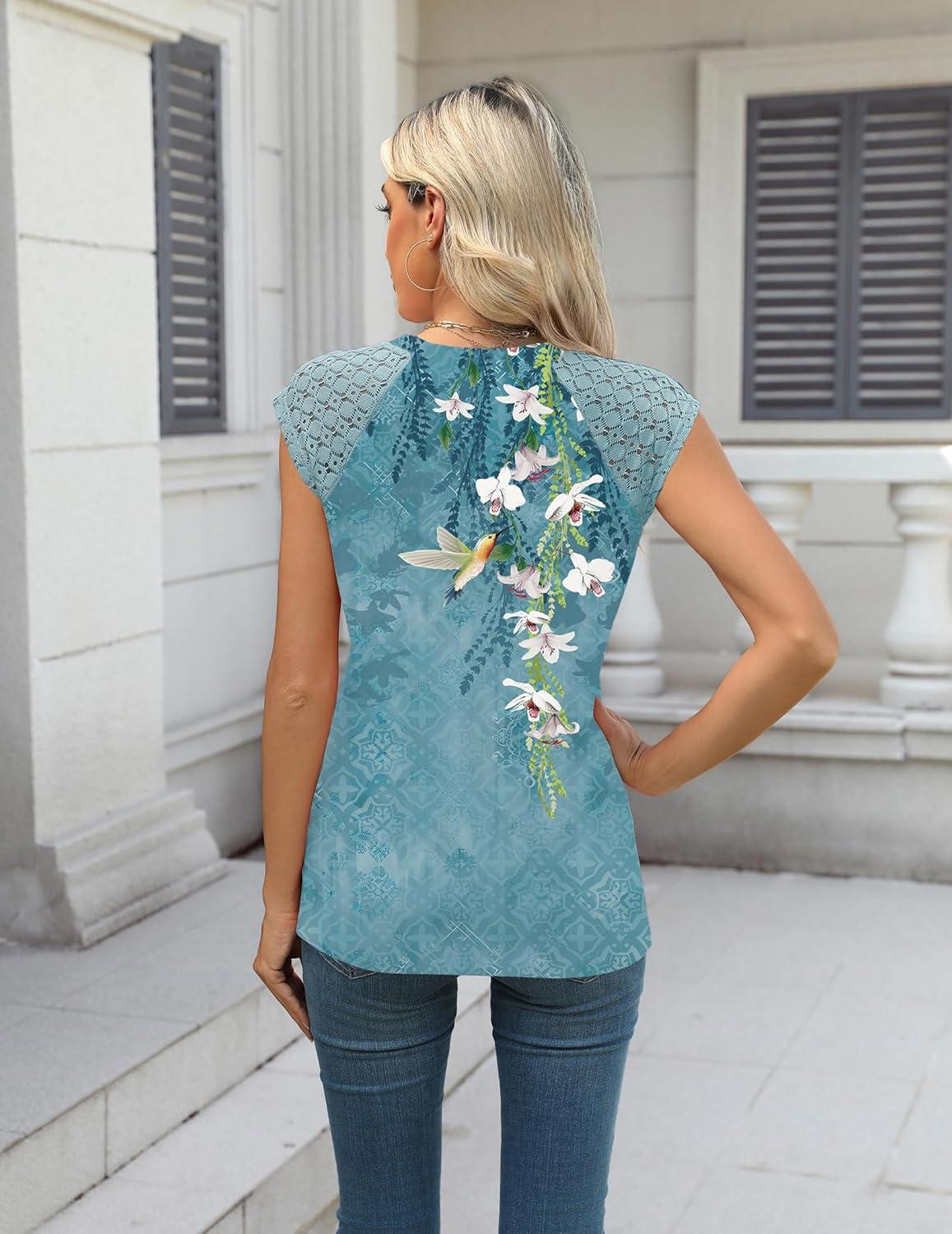 imageZeagoo Womens Lace Cap Sleeve Tank TopWhite Flower