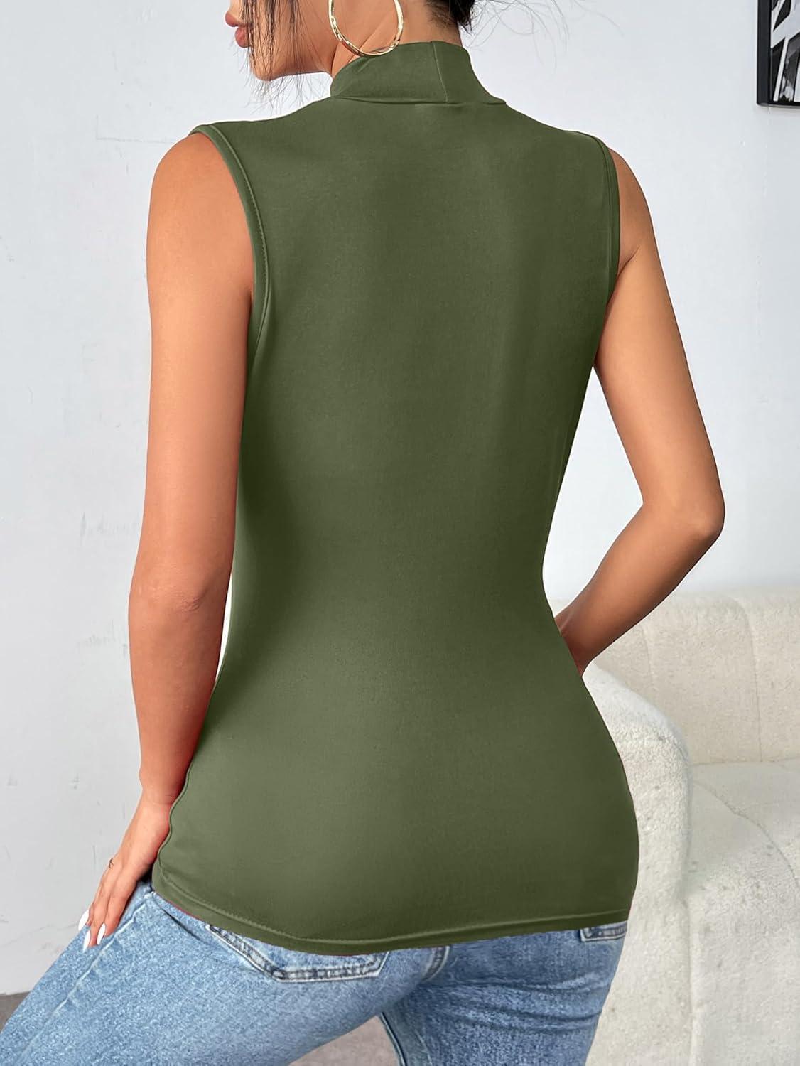 imageZeagoo Womens Mock Turtleneck Tank Tops 2026 Slim Fitted Sleeveless Top Stretchy Basic Casual Layer Tee ShirtsArmy Green