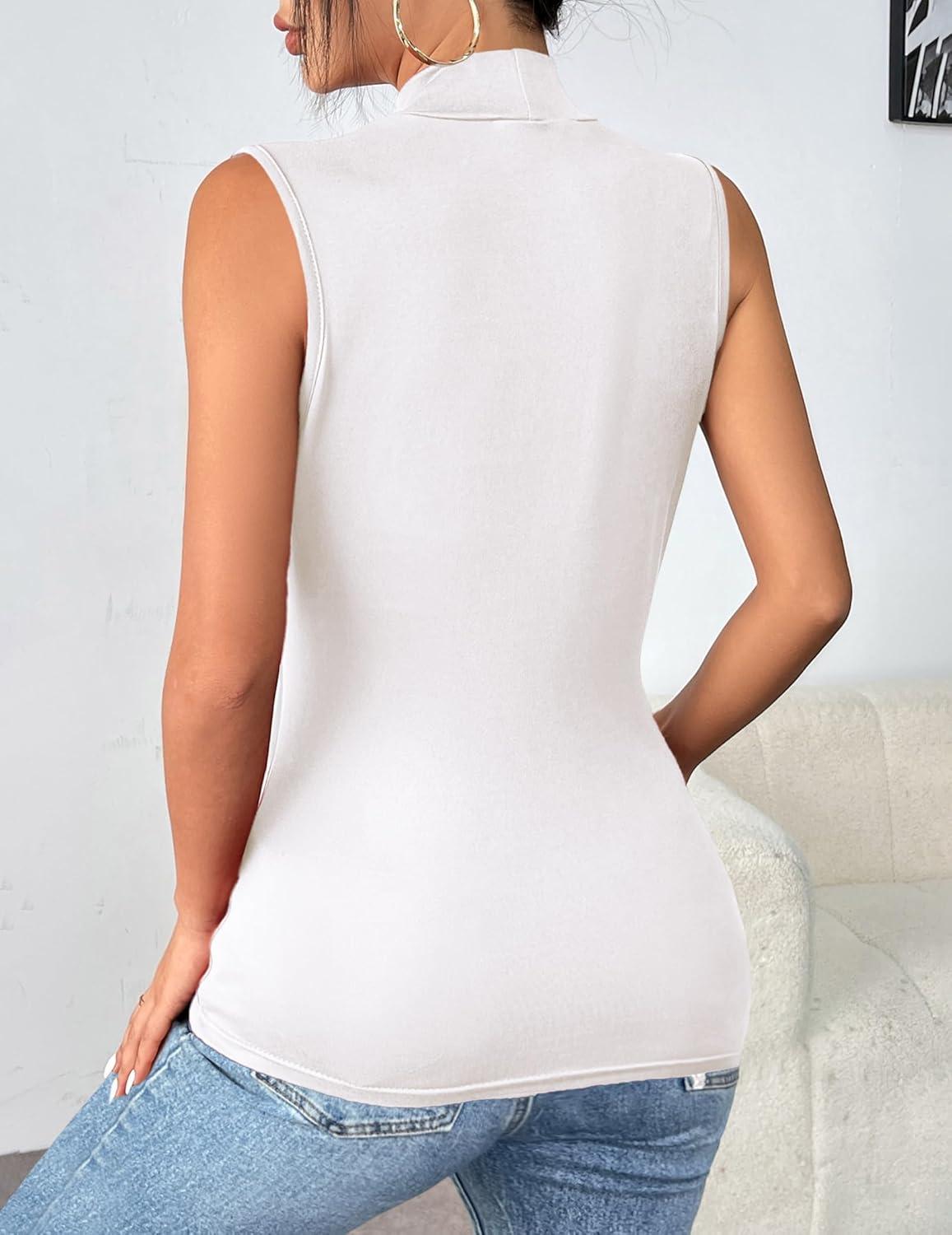 imageZeagoo Womens Mock Turtleneck Tank Tops 2026 Slim Fitted Sleeveless Top Stretchy Basic Casual Layer Tee ShirtsAwhite