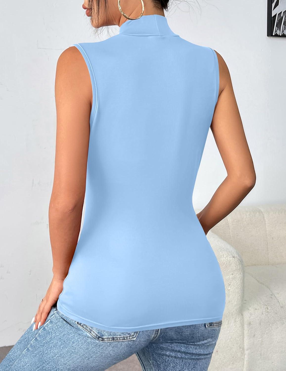 imageZeagoo Womens Mock Turtleneck Tank Tops 2026 Slim Fitted Sleeveless Top Stretchy Basic Casual Layer Tee ShirtsBlue