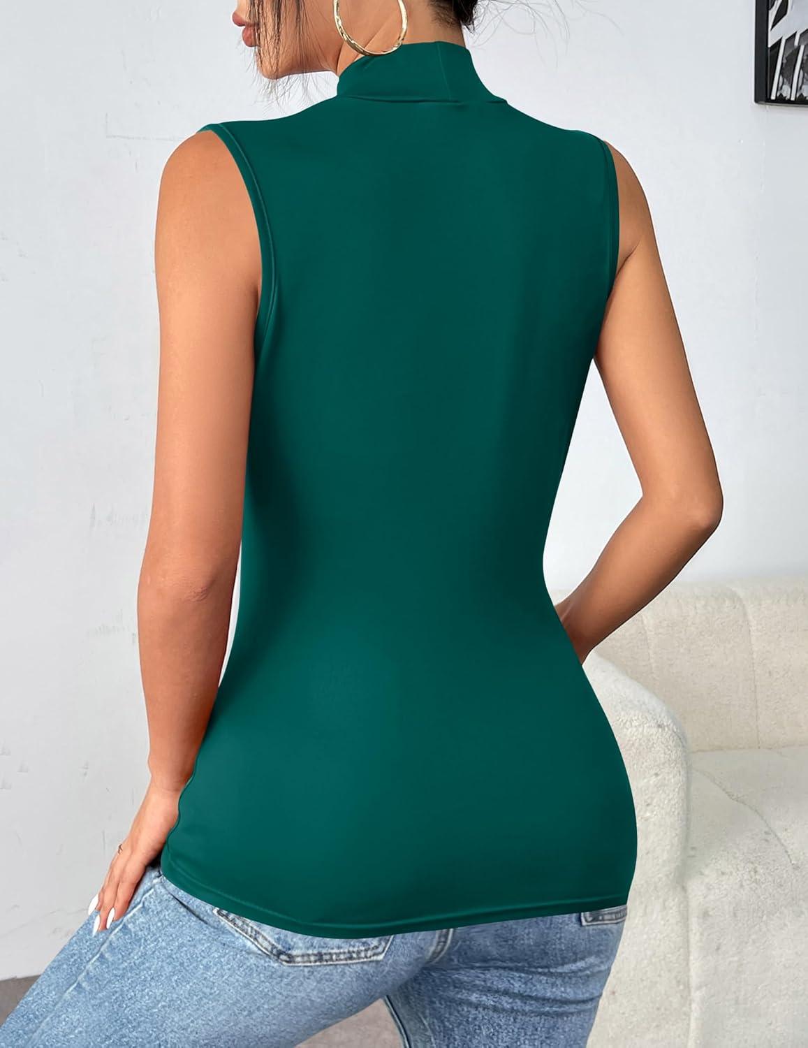 imageZeagoo Womens Mock Turtleneck Tank Tops 2026 Slim Fitted Sleeveless Top Stretchy Basic Casual Layer Tee ShirtsDeep Green