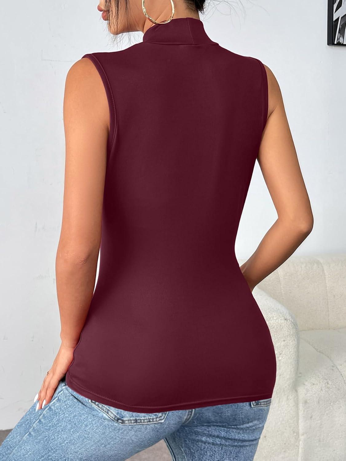 imageZeagoo Womens Mock Turtleneck Tank Tops 2026 Slim Fitted Sleeveless Top Stretchy Basic Casual Layer Tee ShirtsDeep Red
