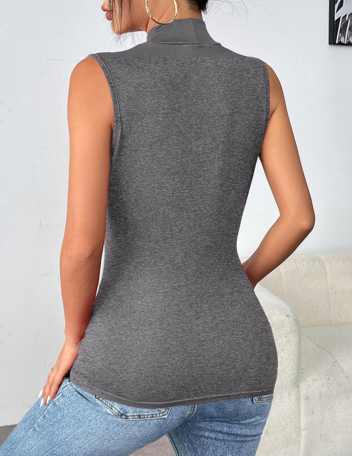 imageZeagoo Womens Mock Turtleneck Tank Tops 2026 Slim Fitted Sleeveless Top Stretchy Basic Casual Layer Tee ShirtsGrey