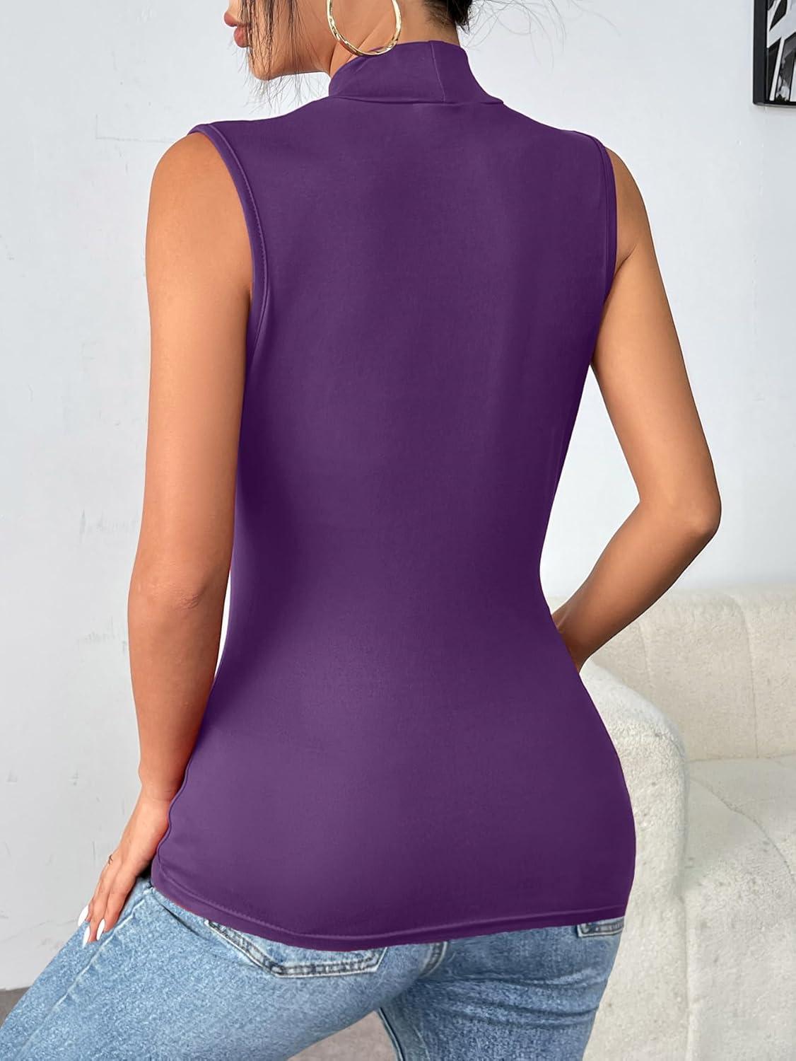 imageZeagoo Womens Mock Turtleneck Tank Tops 2026 Slim Fitted Sleeveless Top Stretchy Basic Casual Layer Tee ShirtsPurple