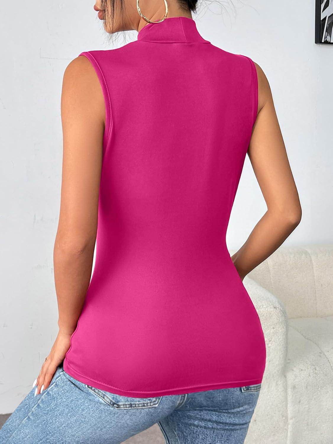 imageZeagoo Womens Mock Turtleneck Tank Tops 2026 Slim Fitted Sleeveless Top Stretchy Basic Casual Layer Tee ShirtsRose Red