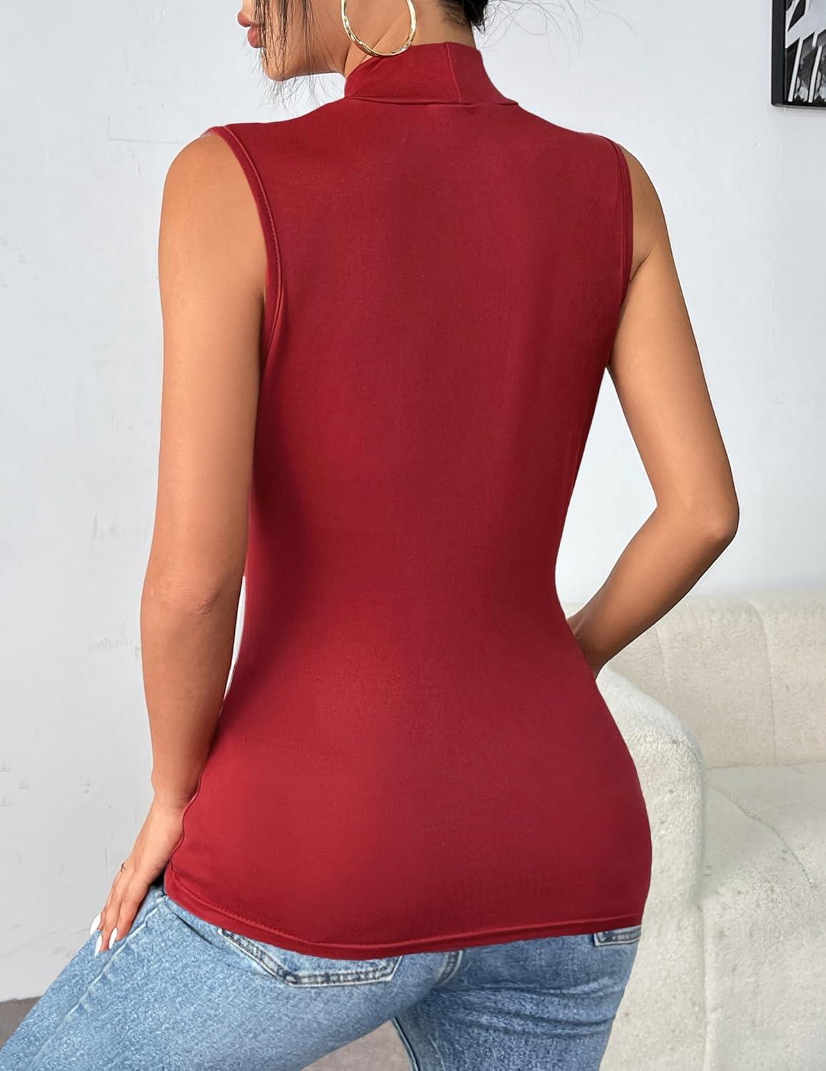 imageZeagoo Womens Mock Turtleneck Tank Tops 2026 Slim Fitted Sleeveless Top Stretchy Basic Casual Layer Tee ShirtsWine Red