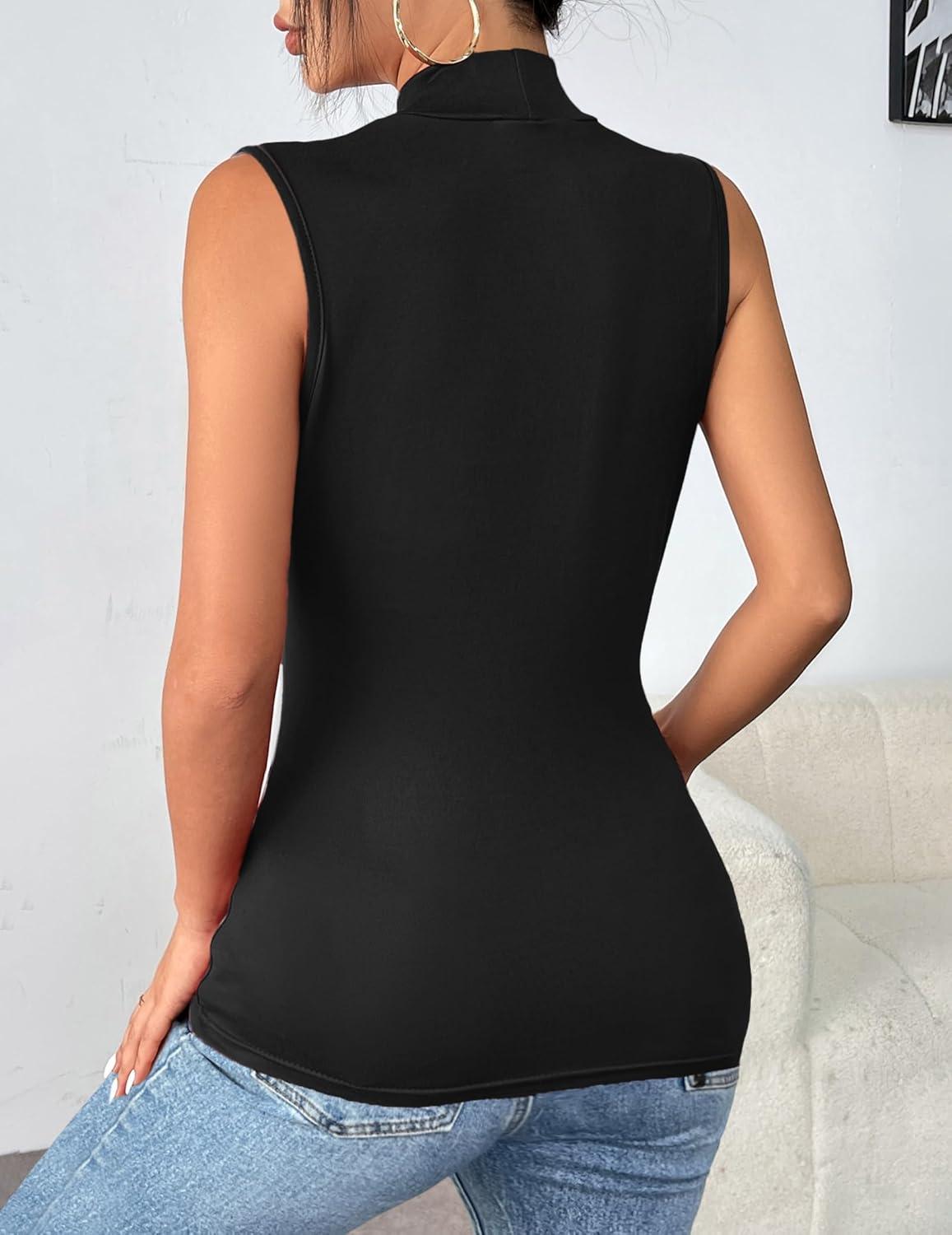 imageZeagoo Womens Mock Turtleneck Tank Tops 2026 Slim Fitted Sleeveless Top Stretchy Basic Casual Layer Tee ShirtsZ2 Pack Black and White