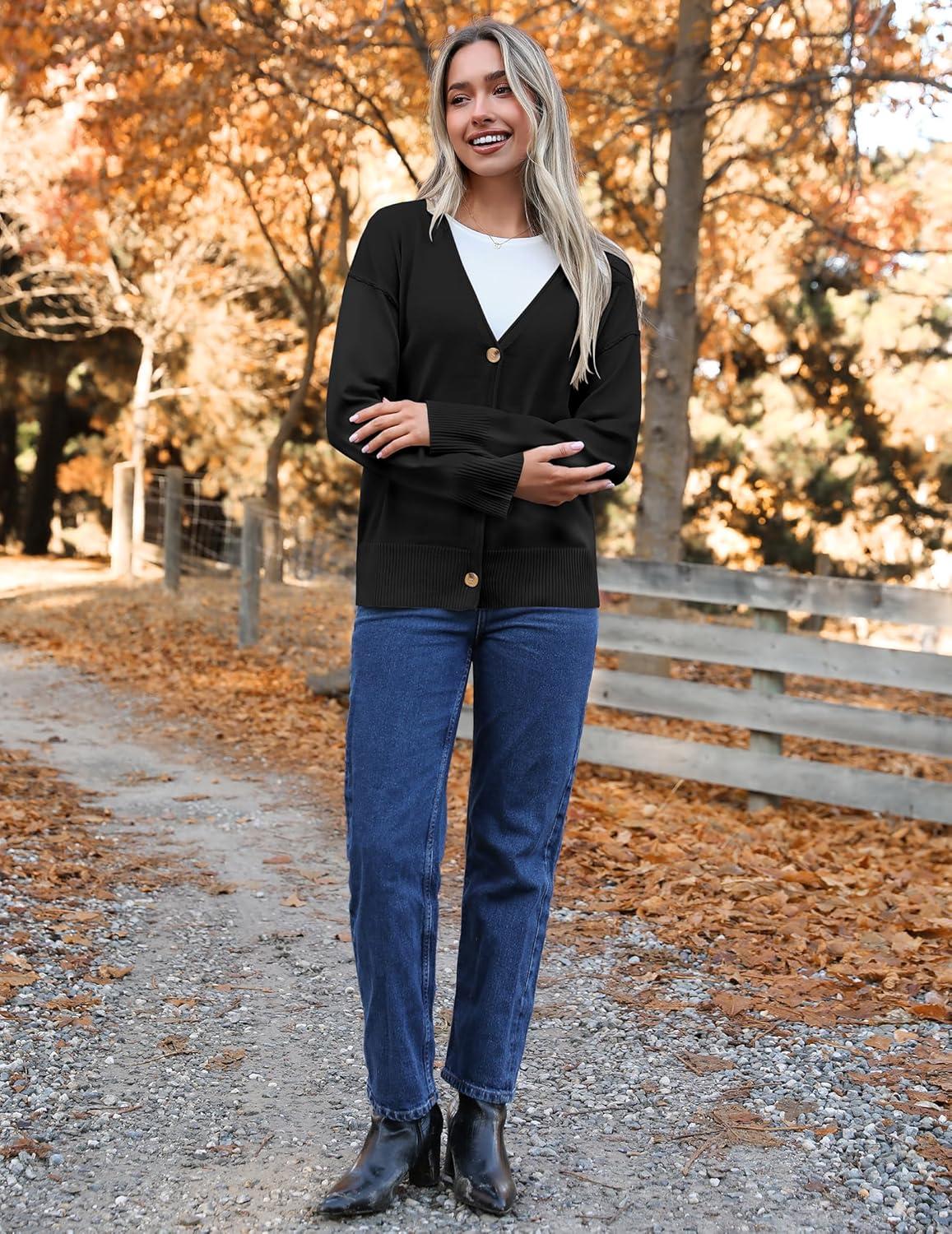 imageZeagoo Womens Oversized Button Cardigan Sweaters 2026 Fall Open Front Lightweight Cardigans V Neck Loose Knit OutwearBlack