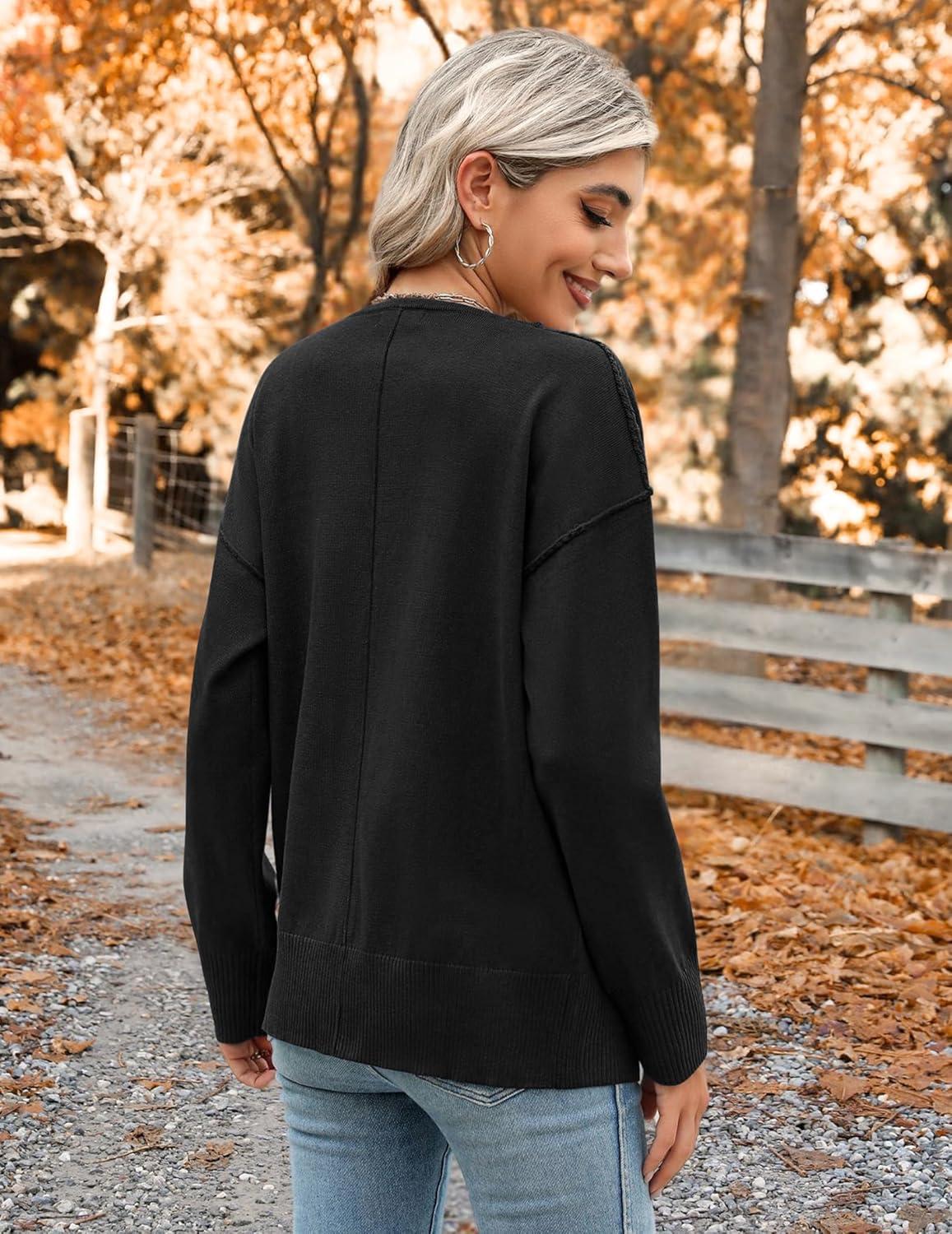 imageZeagoo Womens Oversized Button Cardigan Sweaters 2026 Fall Open Front Lightweight Cardigans V Neck Loose Knit OutwearBlack