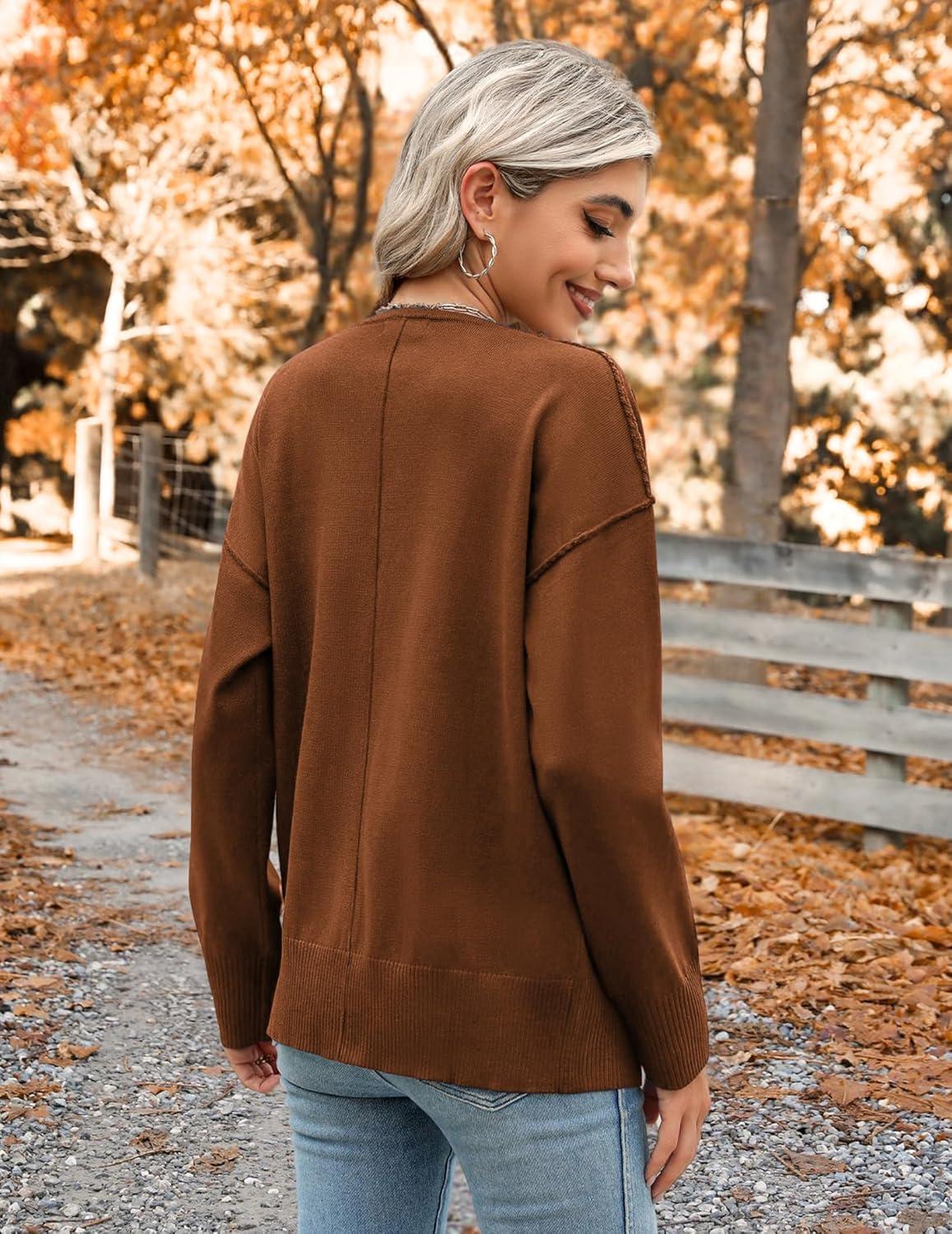 imageZeagoo Womens Oversized Button Cardigan Sweaters 2026 Fall Open Front Lightweight Cardigans V Neck Loose Knit OutwearCoffee