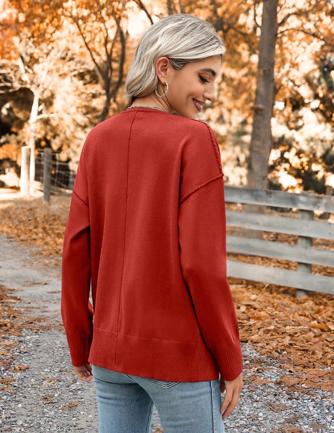 imageZeagoo Womens Oversized Button Cardigan Sweaters 2026 Fall Open Front Lightweight Cardigans V Neck Loose Knit OutwearRed