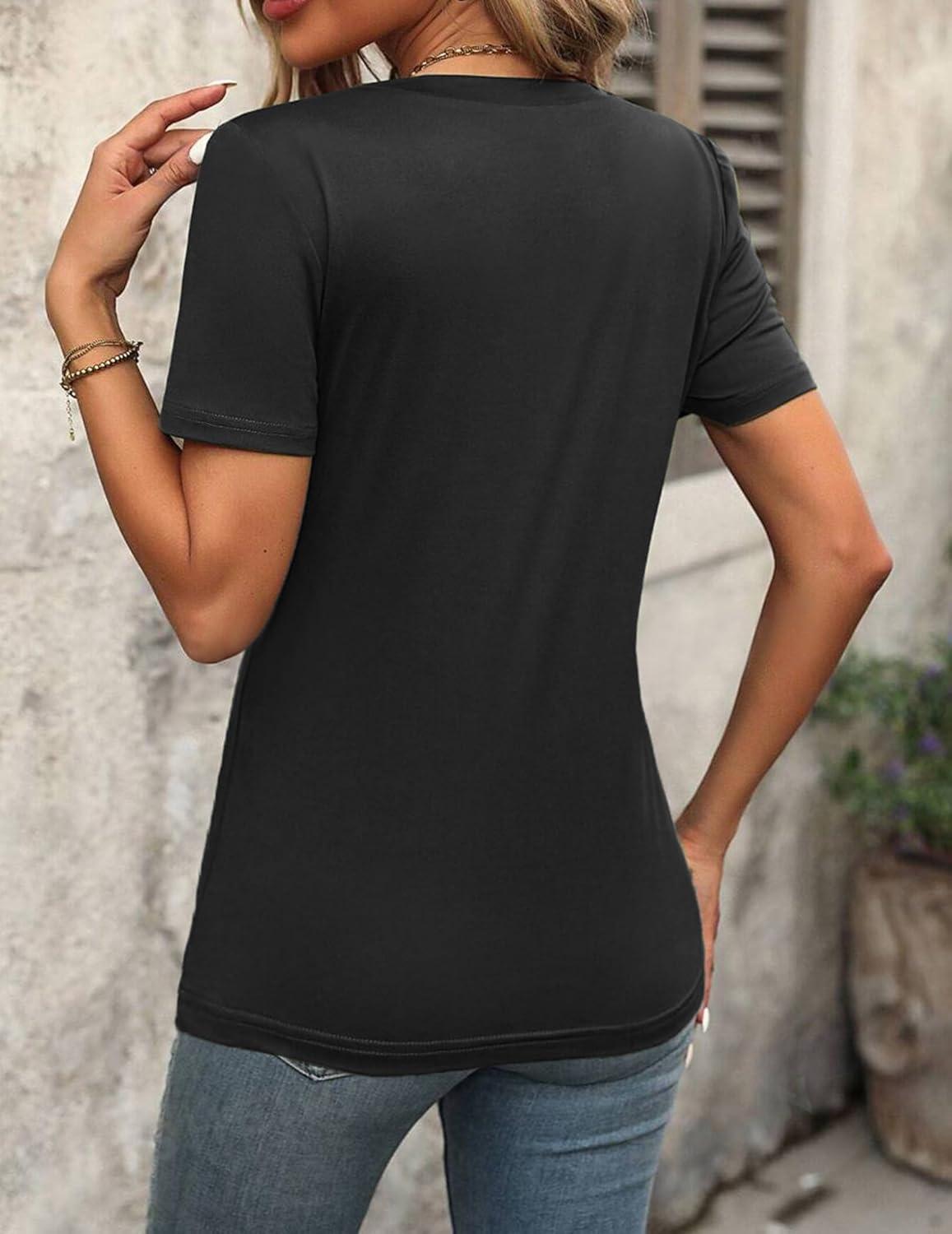 imageZeagoo Womens Short Sleeve Shirts for Summer Casual VNeck Blouse Shirts 2025 Dressy Tops with PleatsAblack