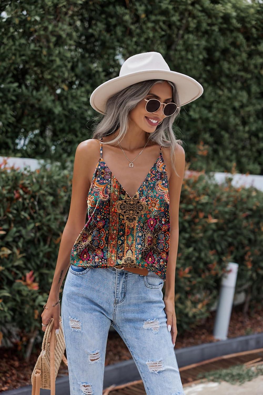 imageZeagoo Womens Silk Satin Tank Tops V Neck Sleeveless Camisole Cami Spaghetti Straps Blouse Summer Loose Racerback ShirtMz721