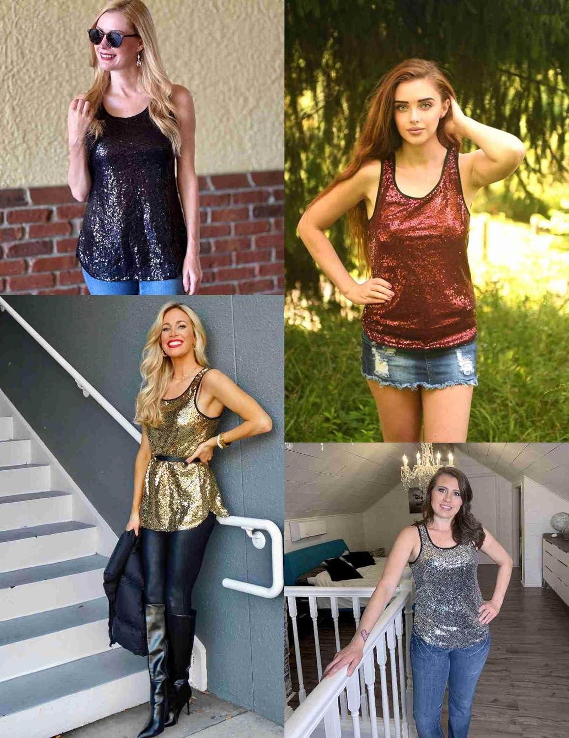 imageZeagoo Womens Sleeveless Sparkle Shimmer Camisole Vest Glitter Sequin Tank Tops1silver
