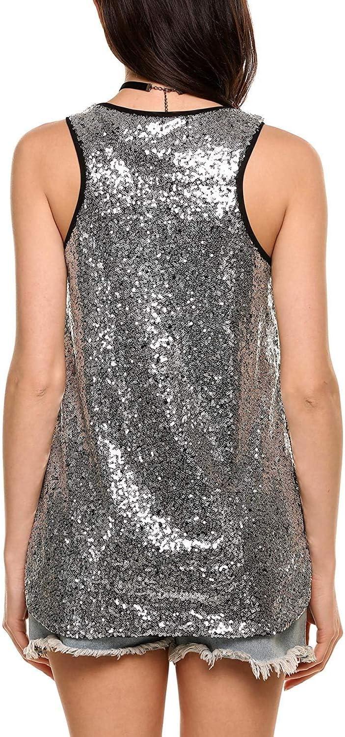 imageZeagoo Womens Sleeveless Sparkle Shimmer Camisole Vest Glitter Sequin Tank Tops1silver