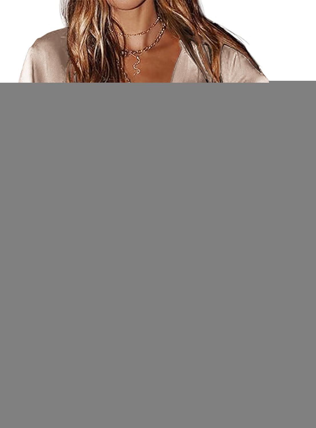 imageZeagoo Womens Stain Long Sleeve Dress Button Down Shirts Tunic Dresses Casual VNeck Mini Dress with BeltKhaki