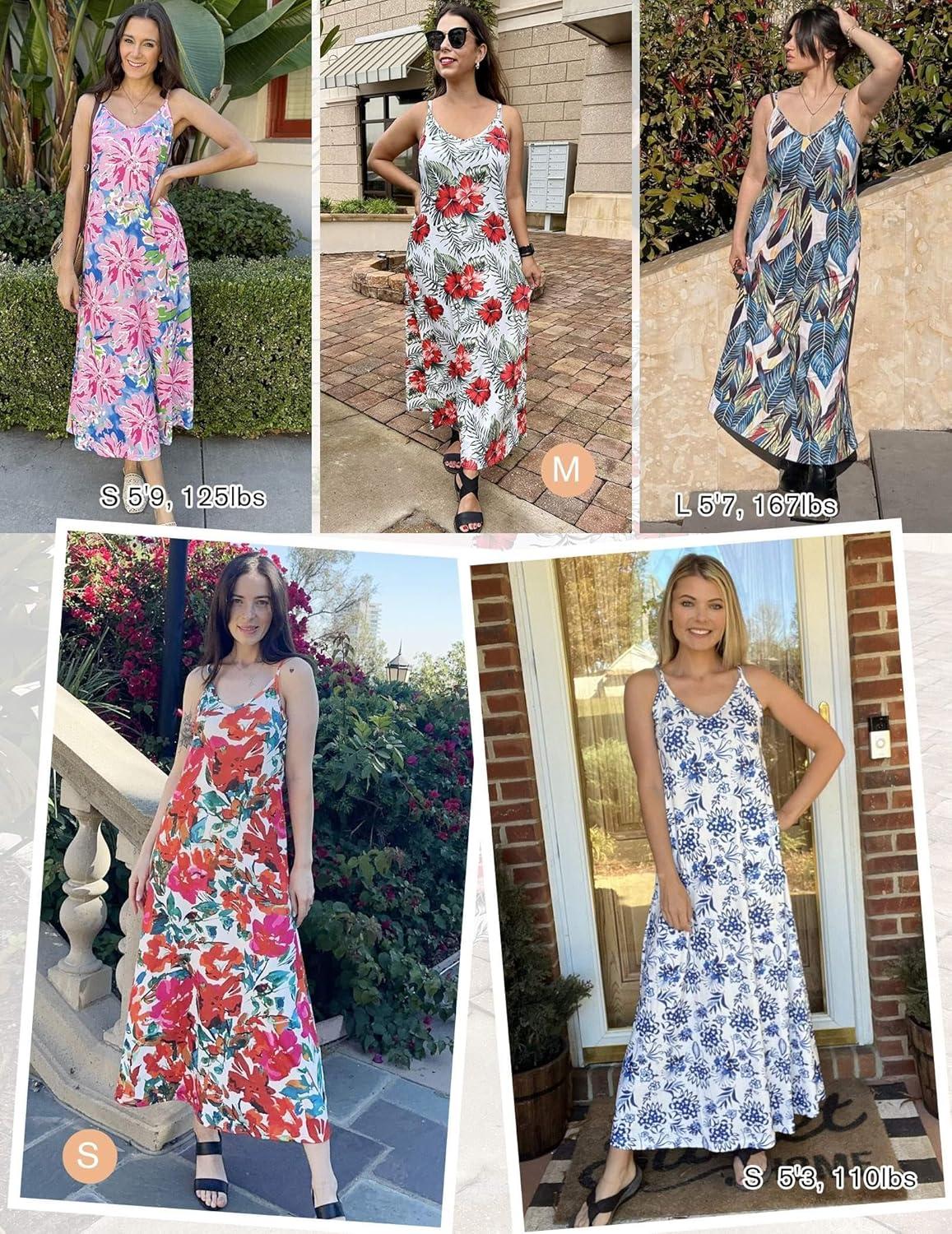 imageZeagoo Womens Summer Maxi Dress Spaghetti Strap Casual Printed Dress Boho Floral Beach SundressFloral2