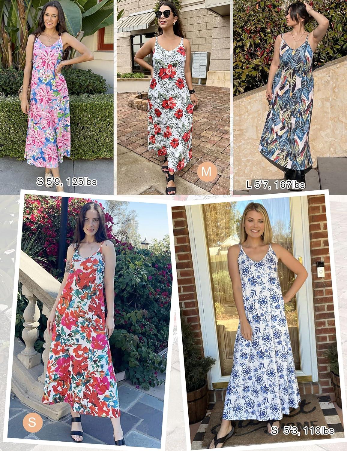 imageZeagoo Womens Summer Maxi Dress Spaghetti Strap Casual Printed Dress Boho Floral Beach SundressLeaf2