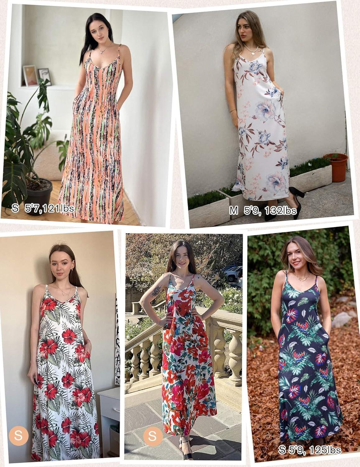 imageZeagoo Womens Summer Maxi Dress Spaghetti Strap Casual Printed Dress Boho Floral Beach SundressWhite Floral