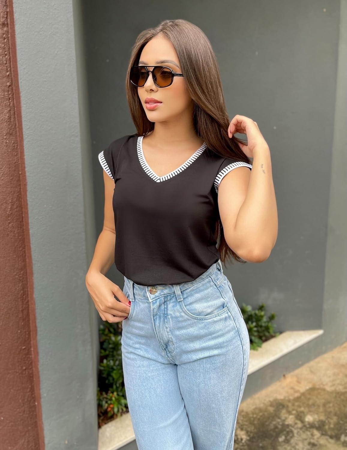 imageZeagoo Womens Summer Tops Cap Sleeve Casual Shirts 2025 V Neck Basic Tshirts Loose Fit Trendy TeeBlack