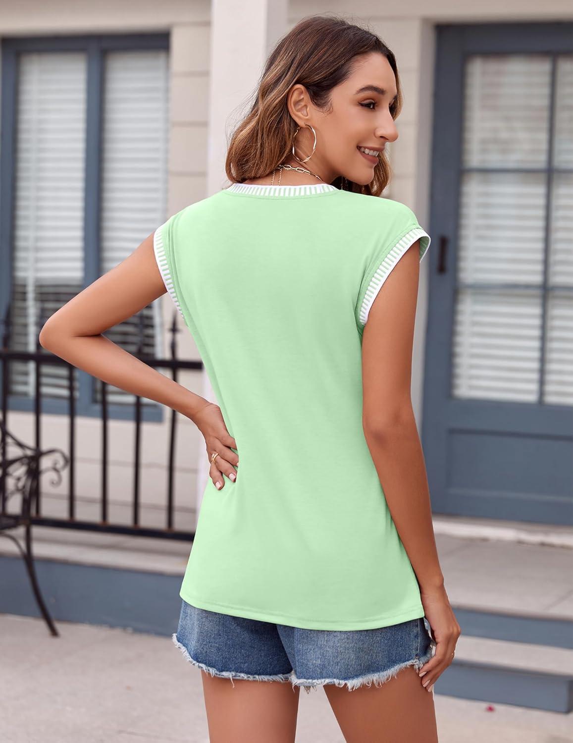 imageZeagoo Womens Summer Tops Cap Sleeve Casual Shirts 2025 V Neck Basic Tshirts Loose Fit Trendy TeeGreen