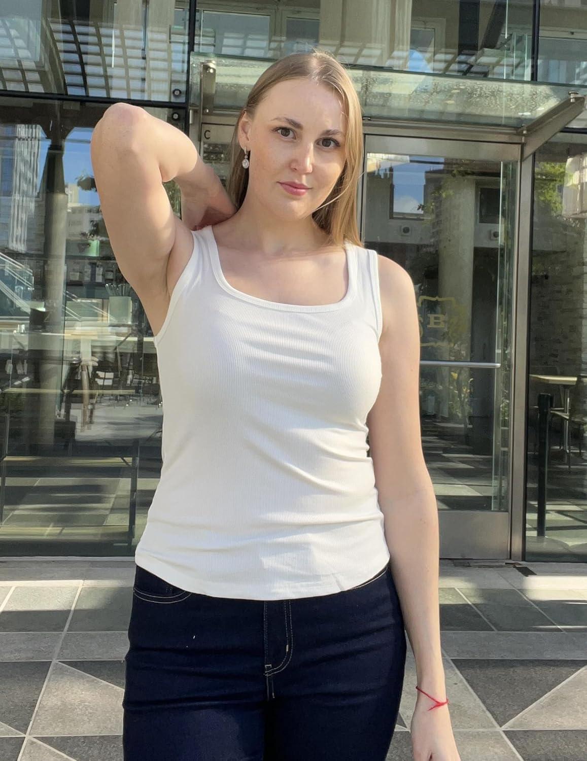 imageZeagoo Womens Summer Tops Square Neck Ribbed Tank Tops Slim Fitted Racerback Sleeveless Shirts Basic Casual 2 PackBwhitewhite