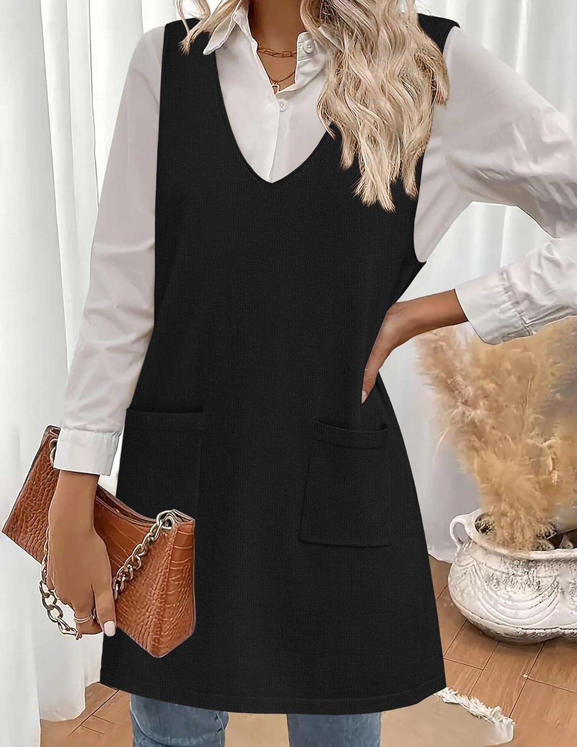 imageZeagoo Womens Sweater Vest Dresses for Women 2026 V Neck Sleeveless Knit Pullover Sweater with Pockets Fall Winter OutfitsBlack