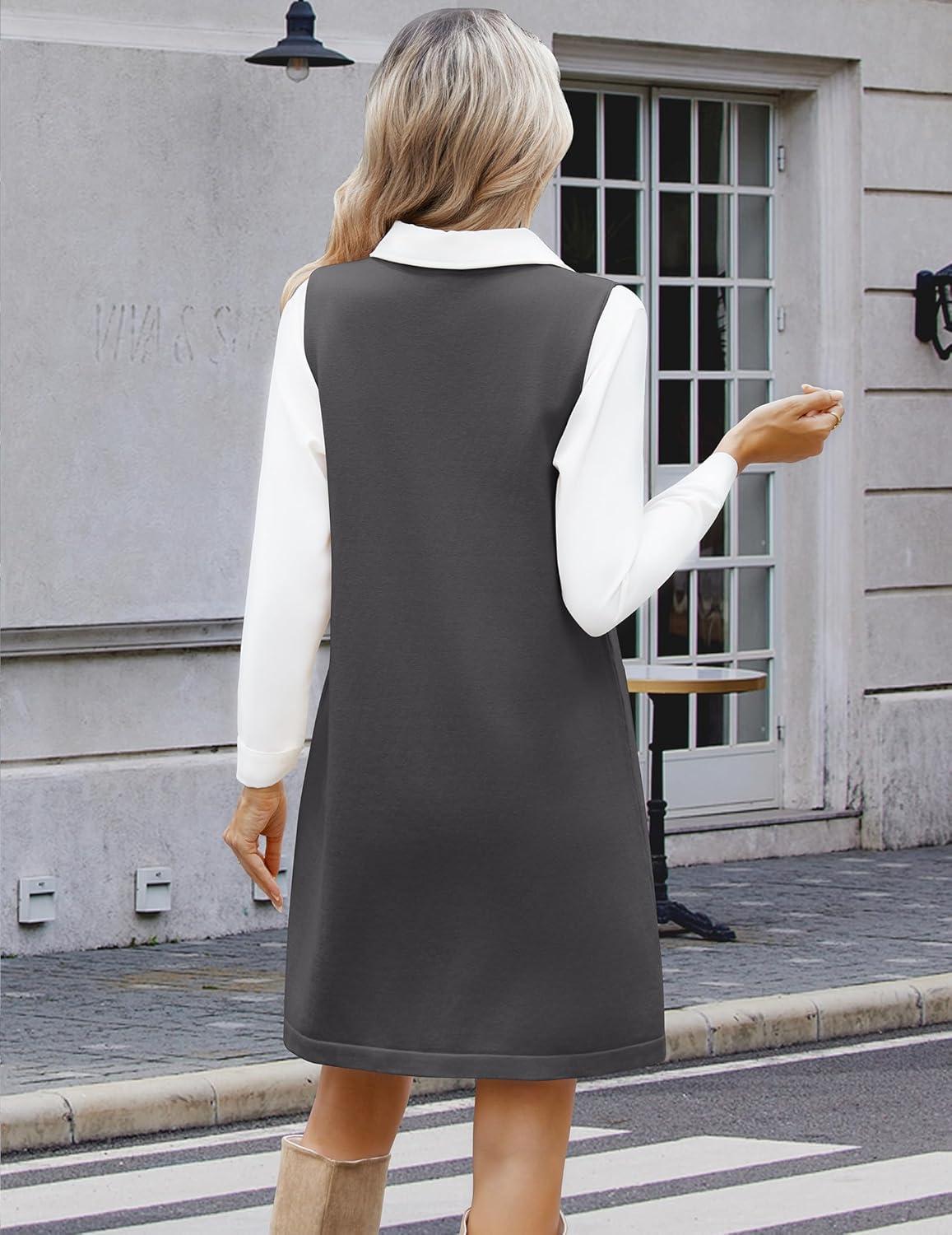 imageZeagoo Womens Sweater Vest Dresses for Women 2026 V Neck Sleeveless Knit Pullover Sweater with Pockets Fall Winter OutfitsDark Grey