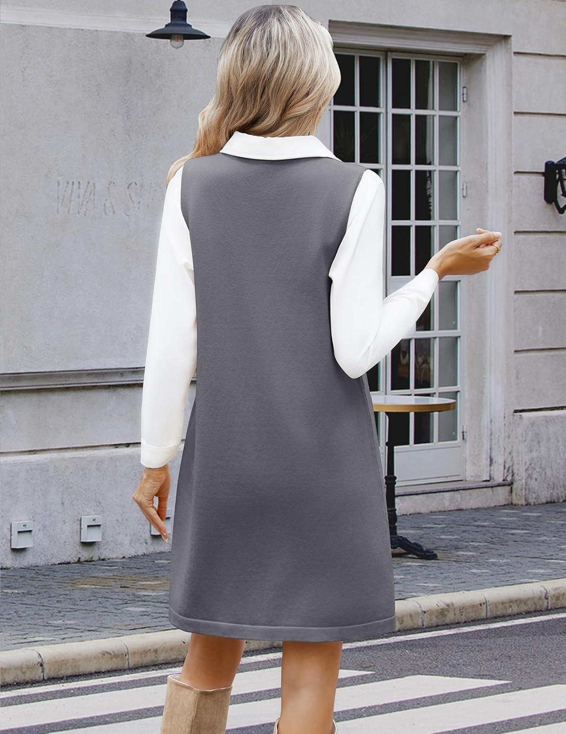imageZeagoo Womens Sweater Vest Dresses for Women 2026 V Neck Sleeveless Knit Pullover Sweater with Pockets Fall Winter OutfitsGrey
