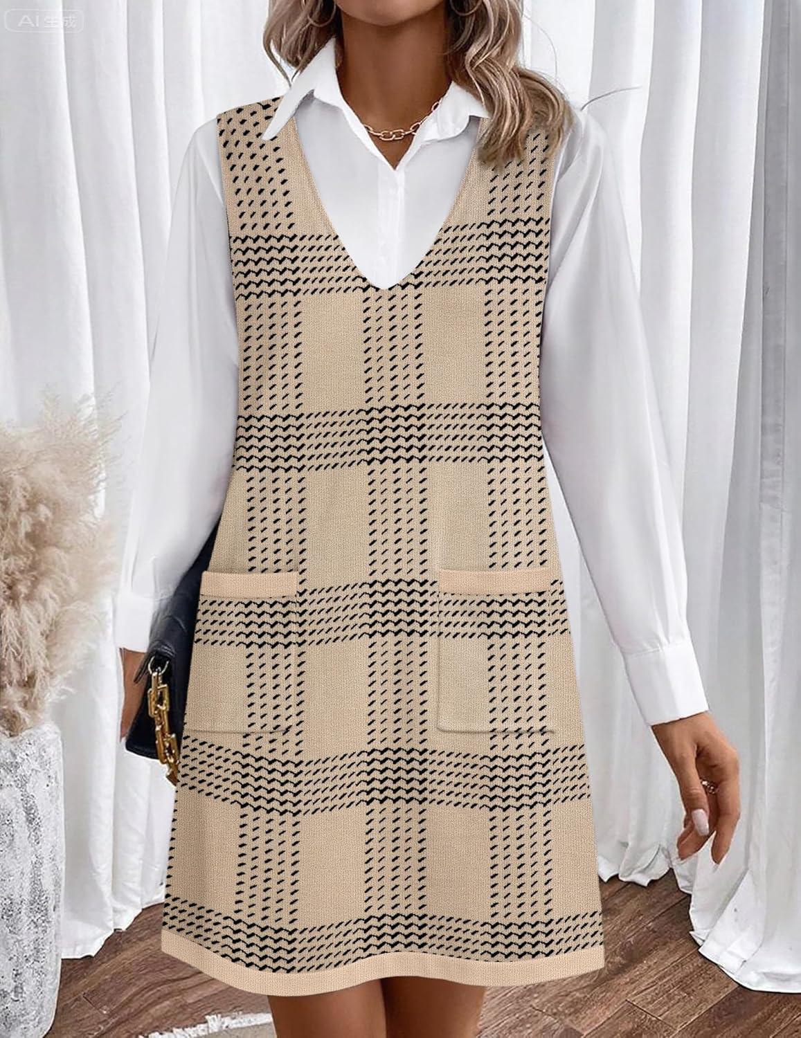 imageZeagoo Womens Sweater Vest Dresses for Women 2026 V Neck Sleeveless Knit Pullover Sweater with Pockets Fall Winter OutfitsGw304