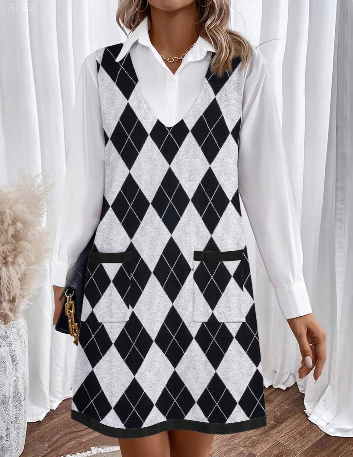 imageZeagoo Womens Sweater Vest Dresses for Women 2026 V Neck Sleeveless Knit Pullover Sweater with Pockets Fall Winter OutfitsGz818