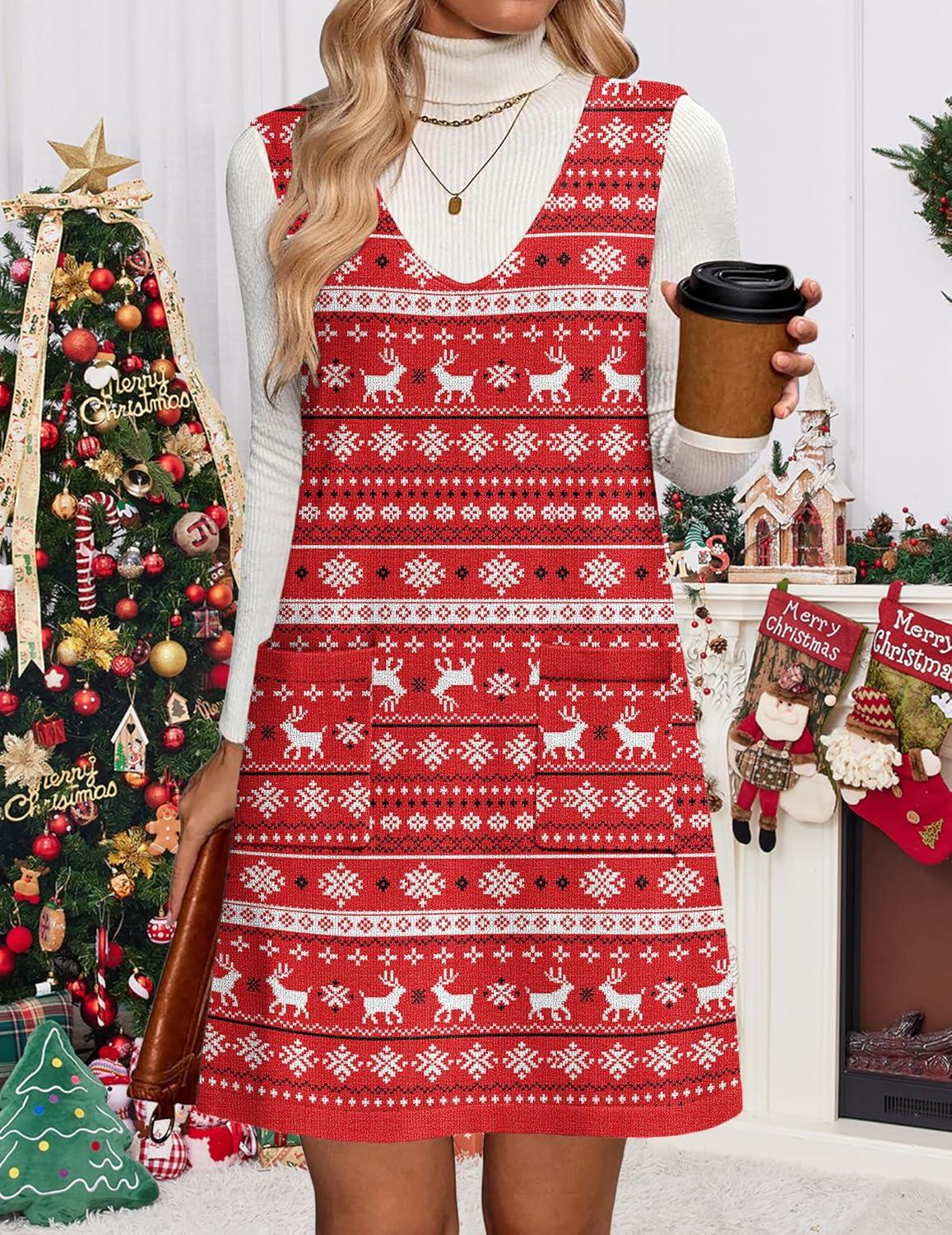 imageZeagoo Womens Sweater Vest Dresses for Women 2026 V Neck Sleeveless Knit Pullover Sweater with Pockets Fall Winter OutfitsSd142