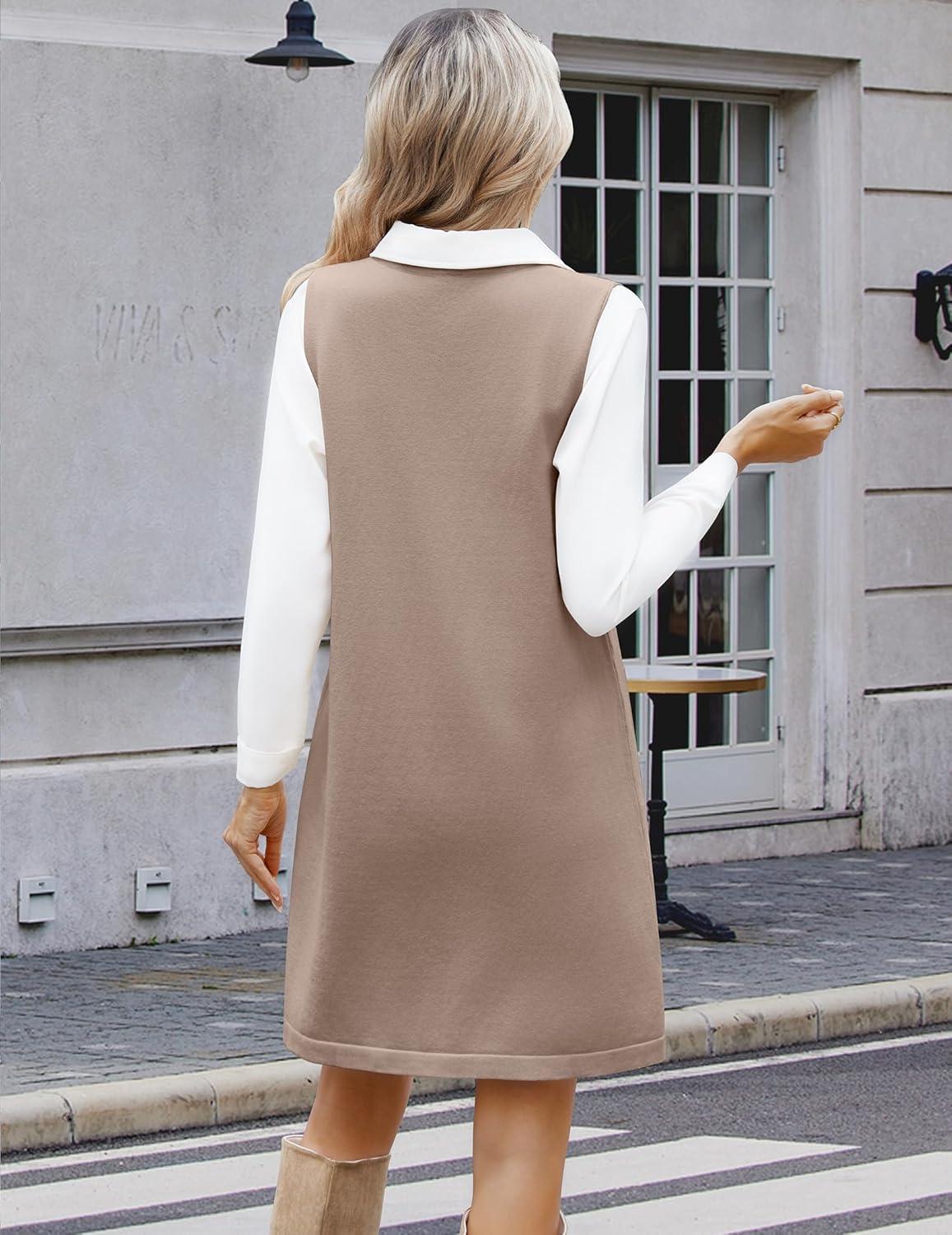 imageZeagoo Womens Sweater Vest Dresses for Women 2026 V Neck Sleeveless Knit Pullover Sweater with Pockets Fall Winter OutfitsWa