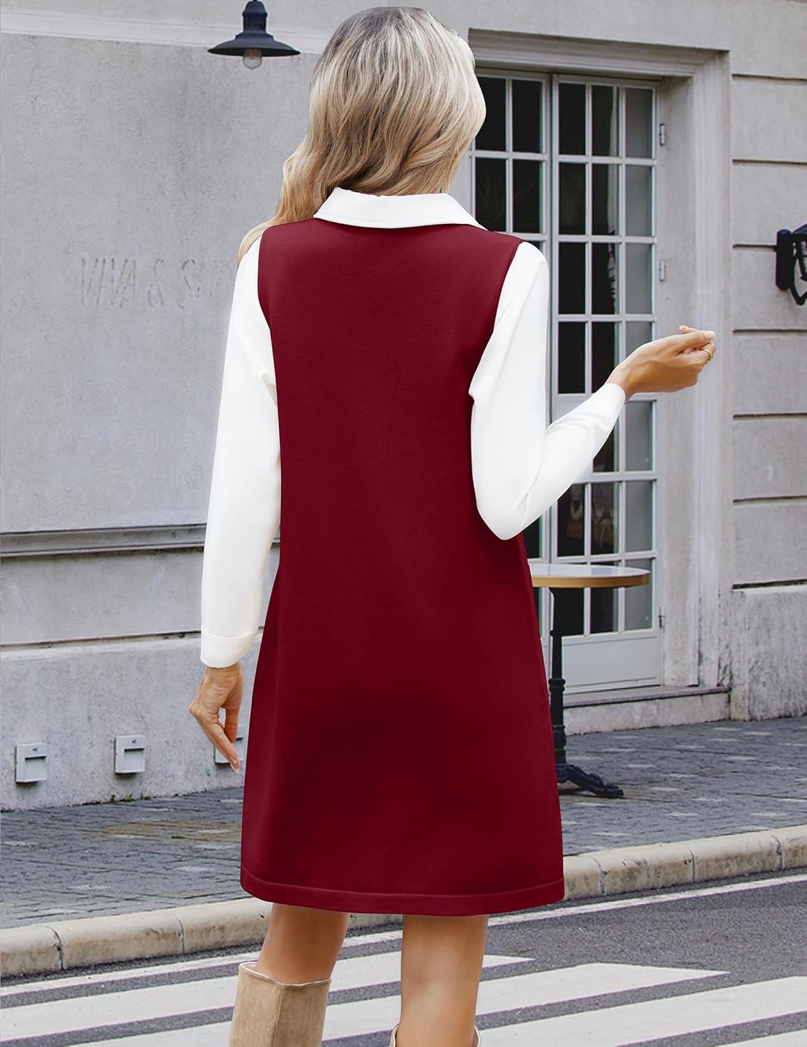 imageZeagoo Womens Sweater Vest Dresses for Women 2026 V Neck Sleeveless Knit Pullover Sweater with Pockets Fall Winter OutfitsWine Red