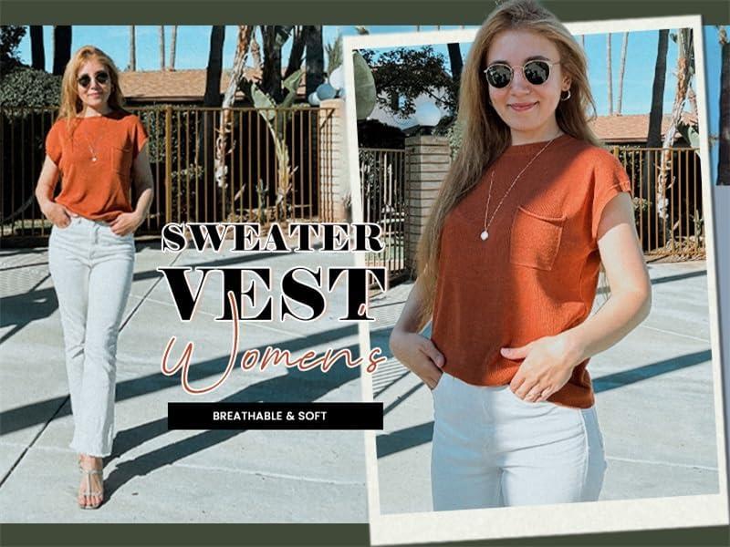 imageZeagoo Womens Sweater Vest Fall 2026 Loose Fit Cape Sleeve Knit Ribbed Tank Tops with Front Pocket SXXLCaramel