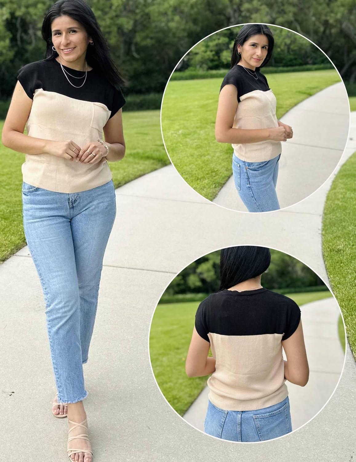imageZeagoo Womens Sweater Vest Fall 2026 Loose Fit Cape Sleeve Knit Ribbed Tank Tops with Front Pocket SXXLColor Block