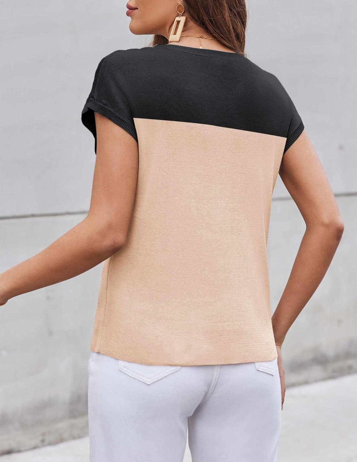 imageZeagoo Womens Sweater Vest Fall 2026 Loose Fit Cape Sleeve Knit Ribbed Tank Tops with Front Pocket SXXLColor Block