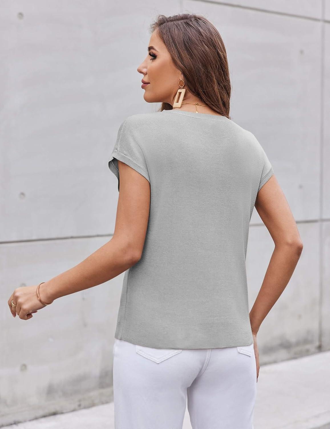 imageZeagoo Womens Sweater Vest Fall 2026 Loose Fit Cape Sleeve Knit Ribbed Tank Tops with Front Pocket SXXLGrey