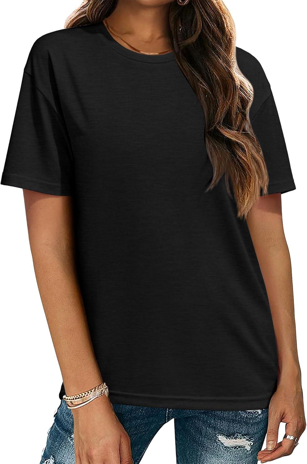 imageZeagoo Womens TShirts Short Sleeve Tops Summer Casual Blouse Crew Neck Basic Shirt 2 Pack Loose Fit TeeAablack