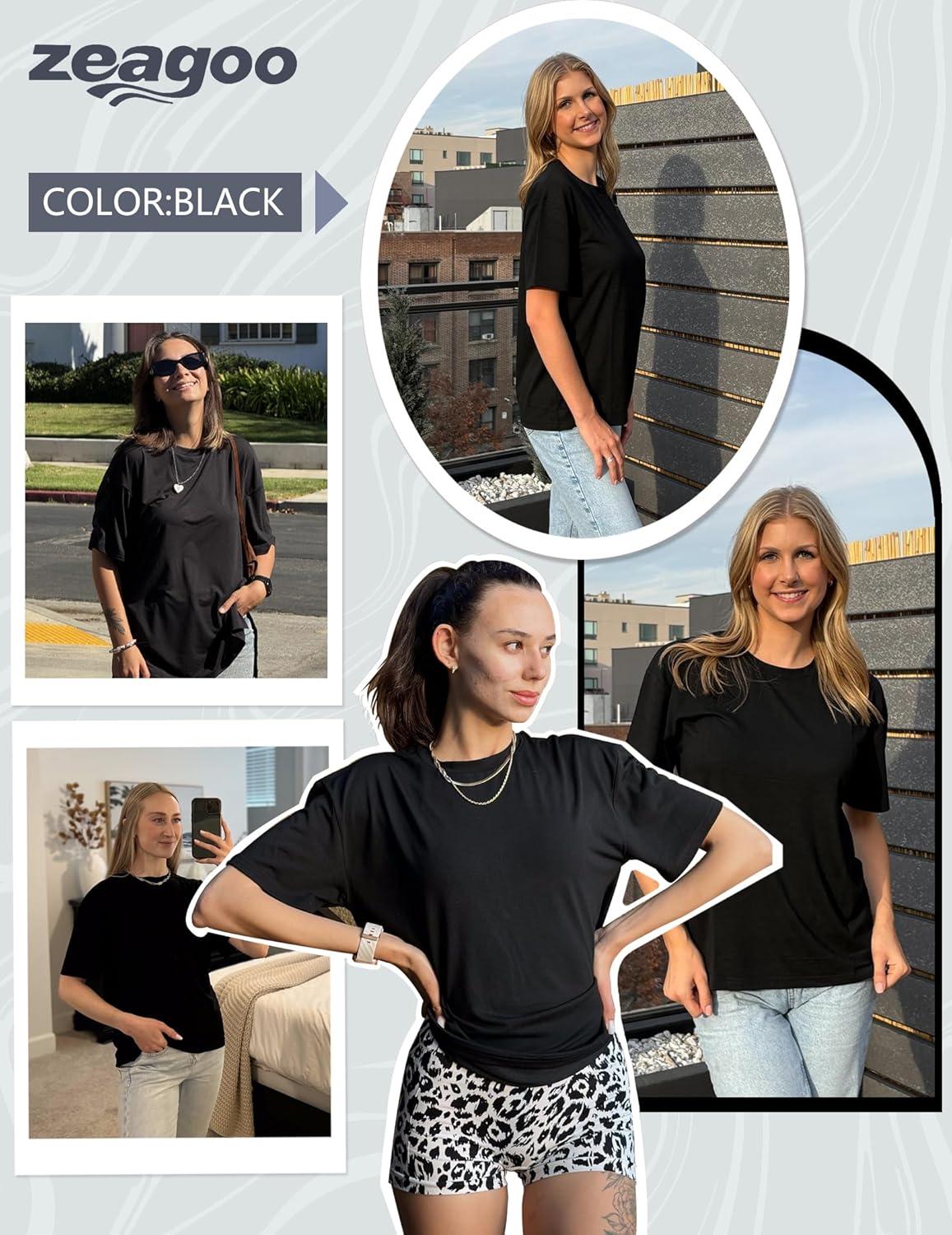 imageZeagoo Womens TShirts Short Sleeve Tops Summer Casual Blouse Crew Neck Basic Shirt 2 Pack Loose Fit TeeAablack