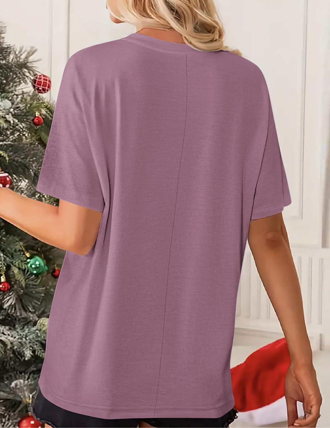 imageZeagoo Womens TShirts Short Sleeve Tops Summer Casual Blouse Crew Neck Basic Shirt 2 Pack Loose Fit TeeBbblack purple Red