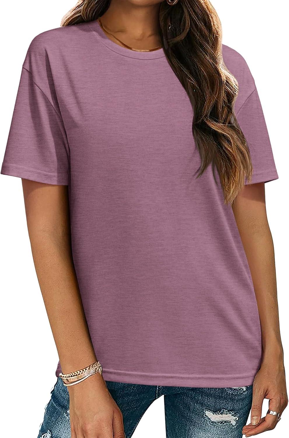 imageZeagoo Womens TShirts Short Sleeve Tops Summer Casual Blouse Crew Neck Basic Shirt 2 Pack Loose Fit TeeBbblack purple Red