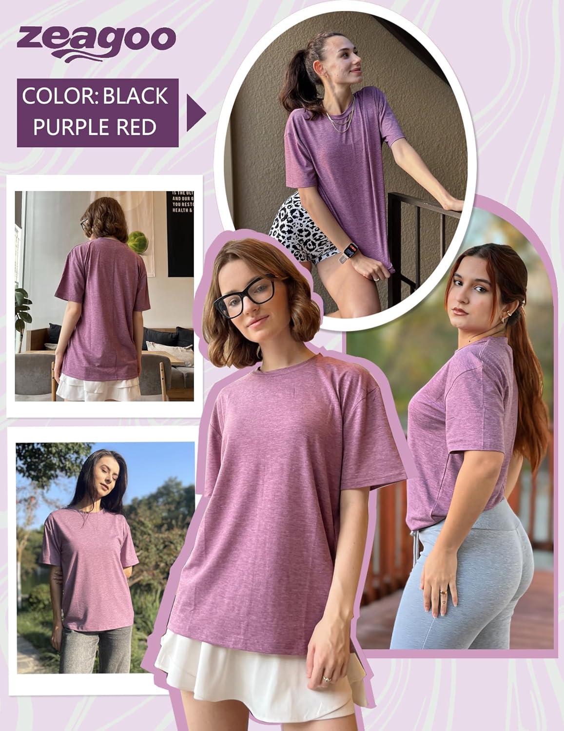 imageZeagoo Womens TShirts Short Sleeve Tops Summer Casual Blouse Crew Neck Basic Shirt 2 Pack Loose Fit TeeBbblack purple Red