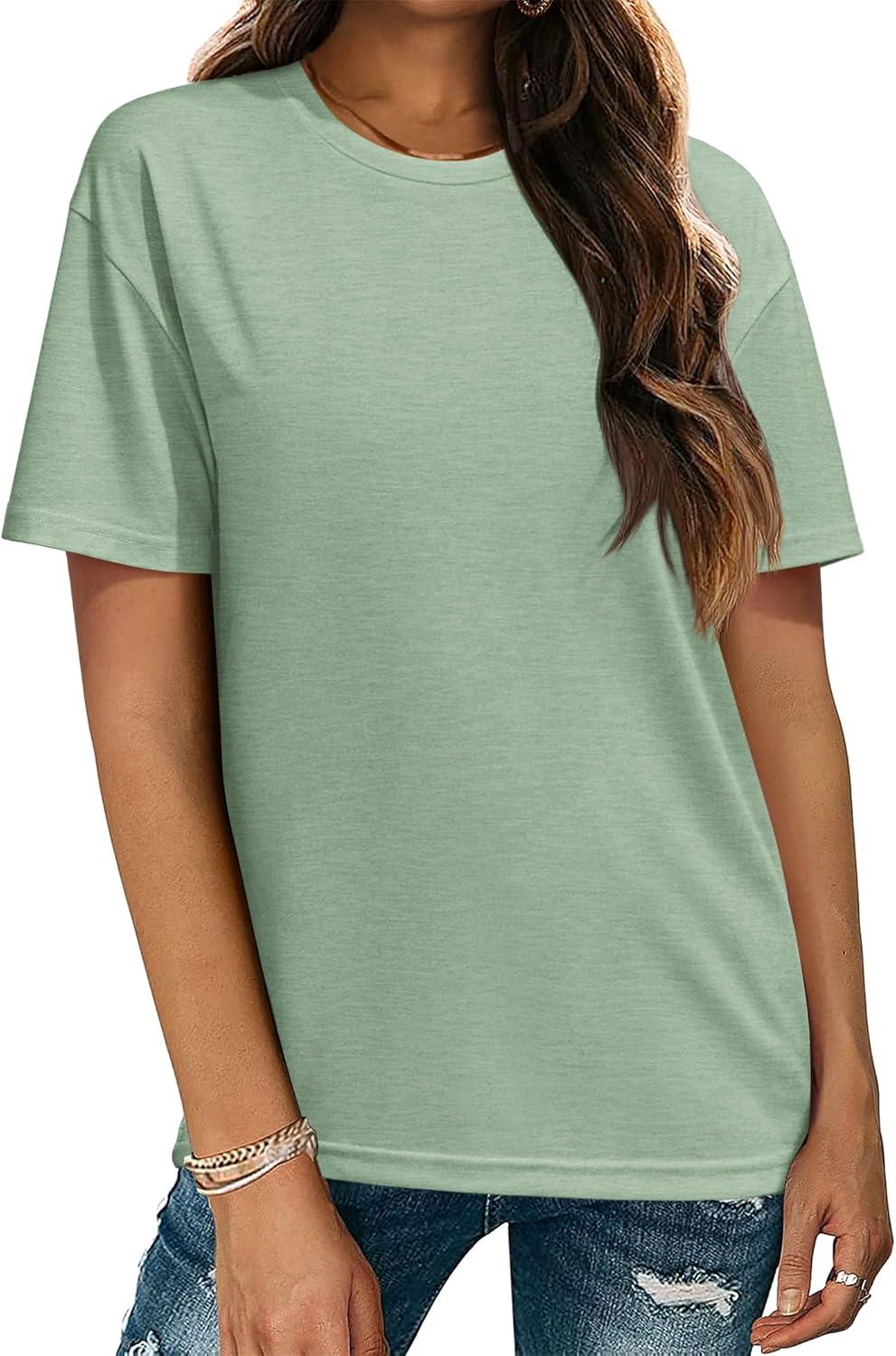 imageZeagoo Womens TShirts Short Sleeve Tops Summer Casual Blouse Crew Neck Basic Shirt 2 Pack Loose Fit TeeBlack light Green