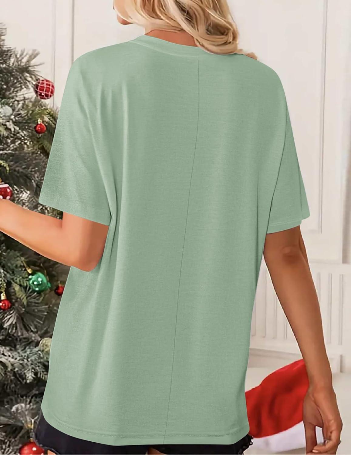 imageZeagoo Womens TShirts Short Sleeve Tops Summer Casual Blouse Crew Neck Basic Shirt 2 Pack Loose Fit TeeBlack light Green