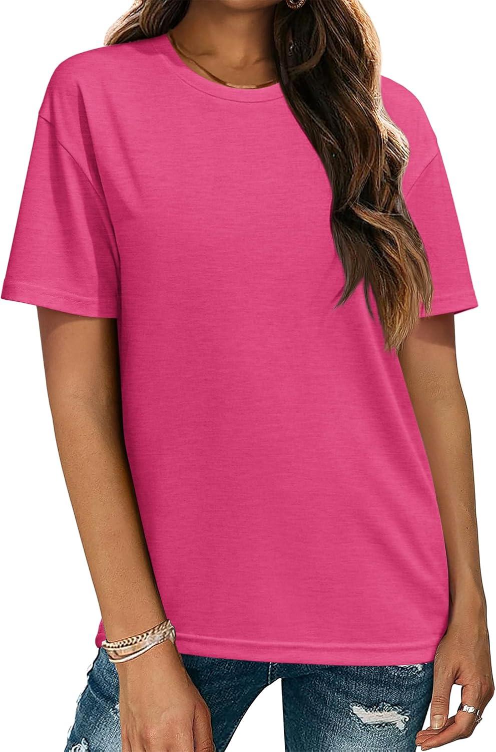 imageZeagoo Womens TShirts Short Sleeve Tops Summer Casual Blouse Crew Neck Basic Shirt 2 Pack Loose Fit TeeBlack rose Red