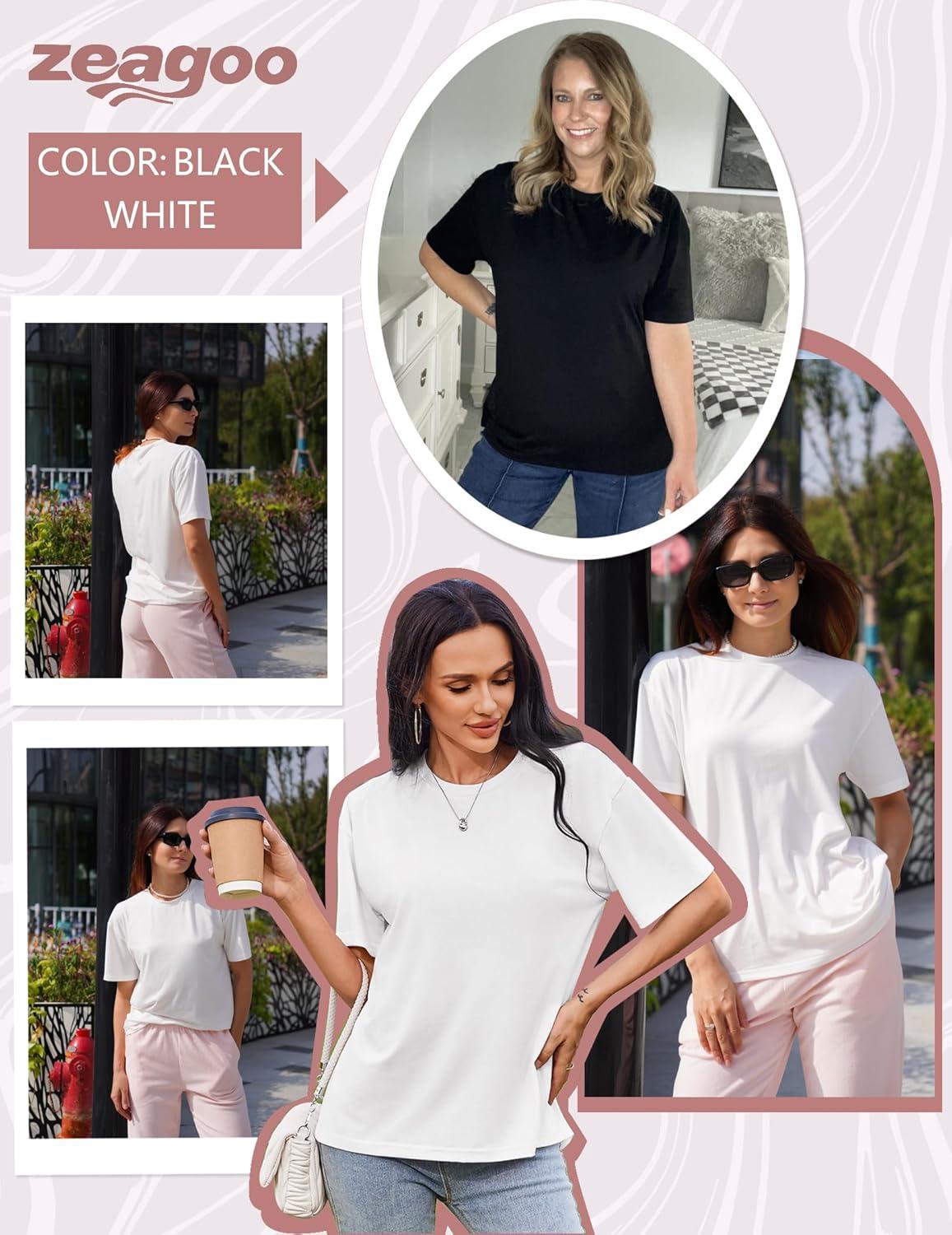 imageZeagoo Womens TShirts Short Sleeve Tops Summer Casual Blouse Crew Neck Basic Shirt 2 Pack Loose Fit TeeBlack white
