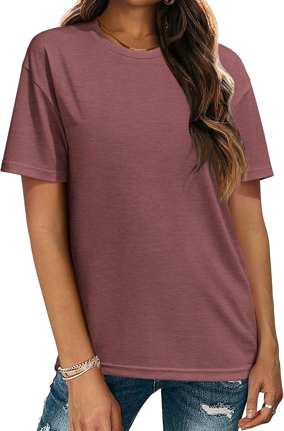 imageZeagoo Womens TShirts Short Sleeve Tops Summer Casual Blouse Crew Neck Basic Shirt 2 Pack Loose Fit TeeBlack wine Red
