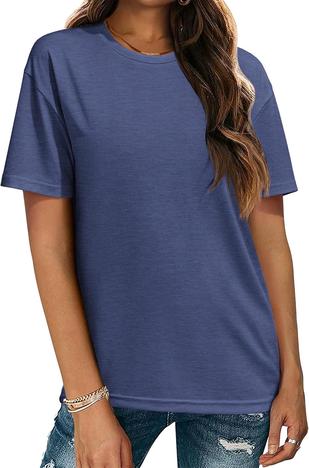 imageZeagoo Womens TShirts Short Sleeve Tops Summer Casual Blouse Crew Neck Basic Shirt 2 Pack Loose Fit TeePurple Red navy Blue
